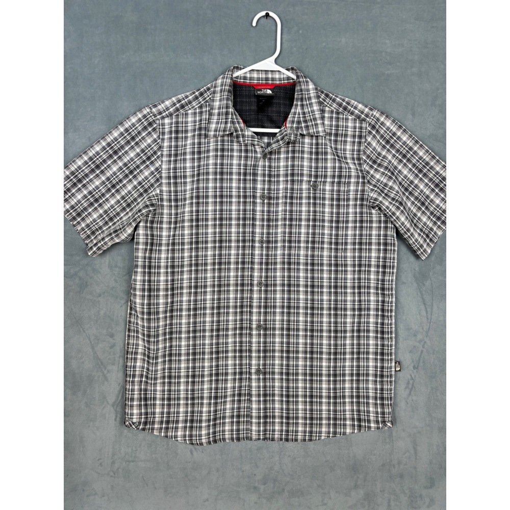 The North Face Mens Plaid Short Sleeve Button Up Shirt Black Grey White Medium